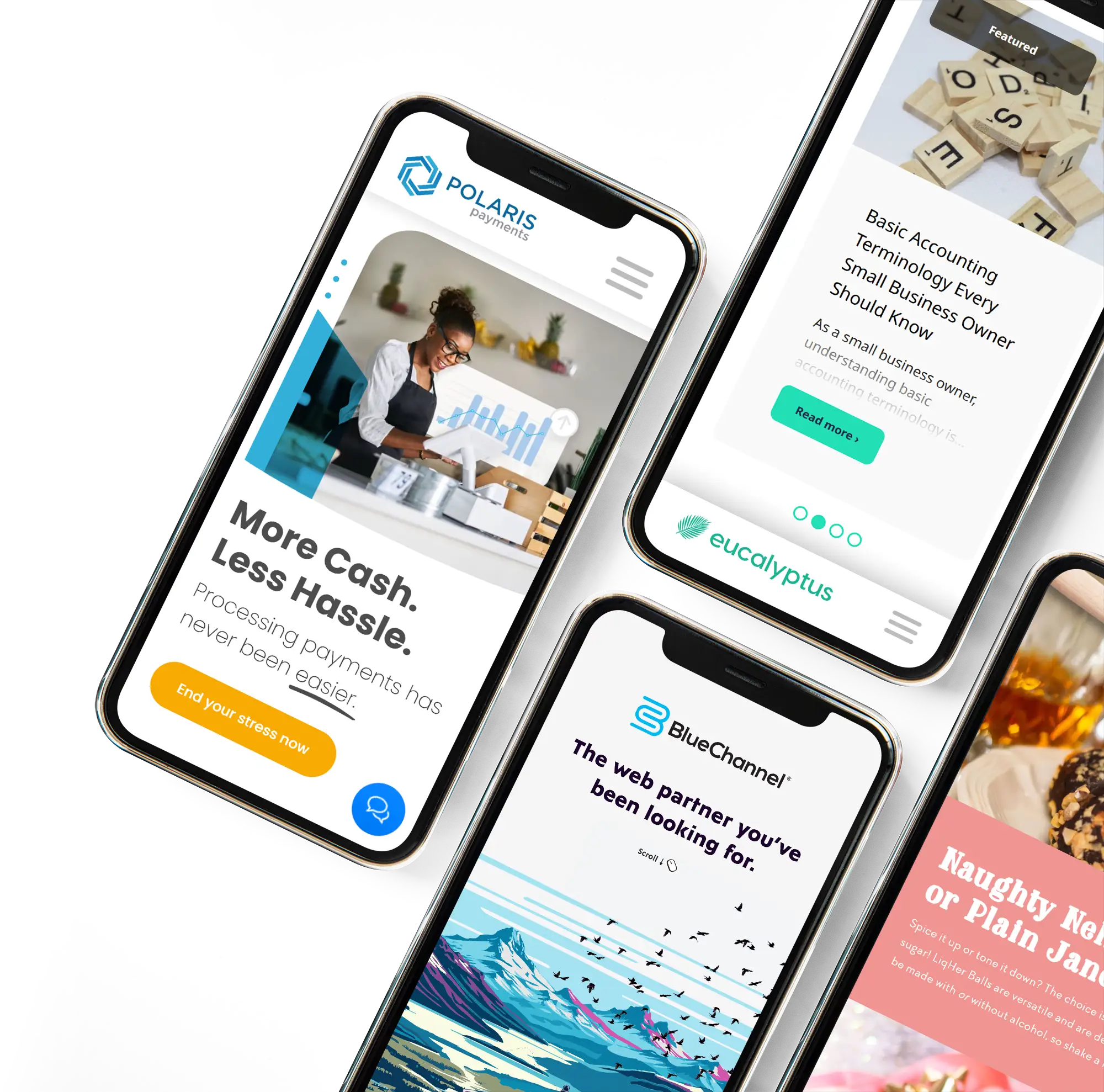 Atticus Forge website examples displayed on mobile devices